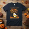 Humpty Dumpty Had A Great Fall t-shirt design with a cute egg character under an autumn tree