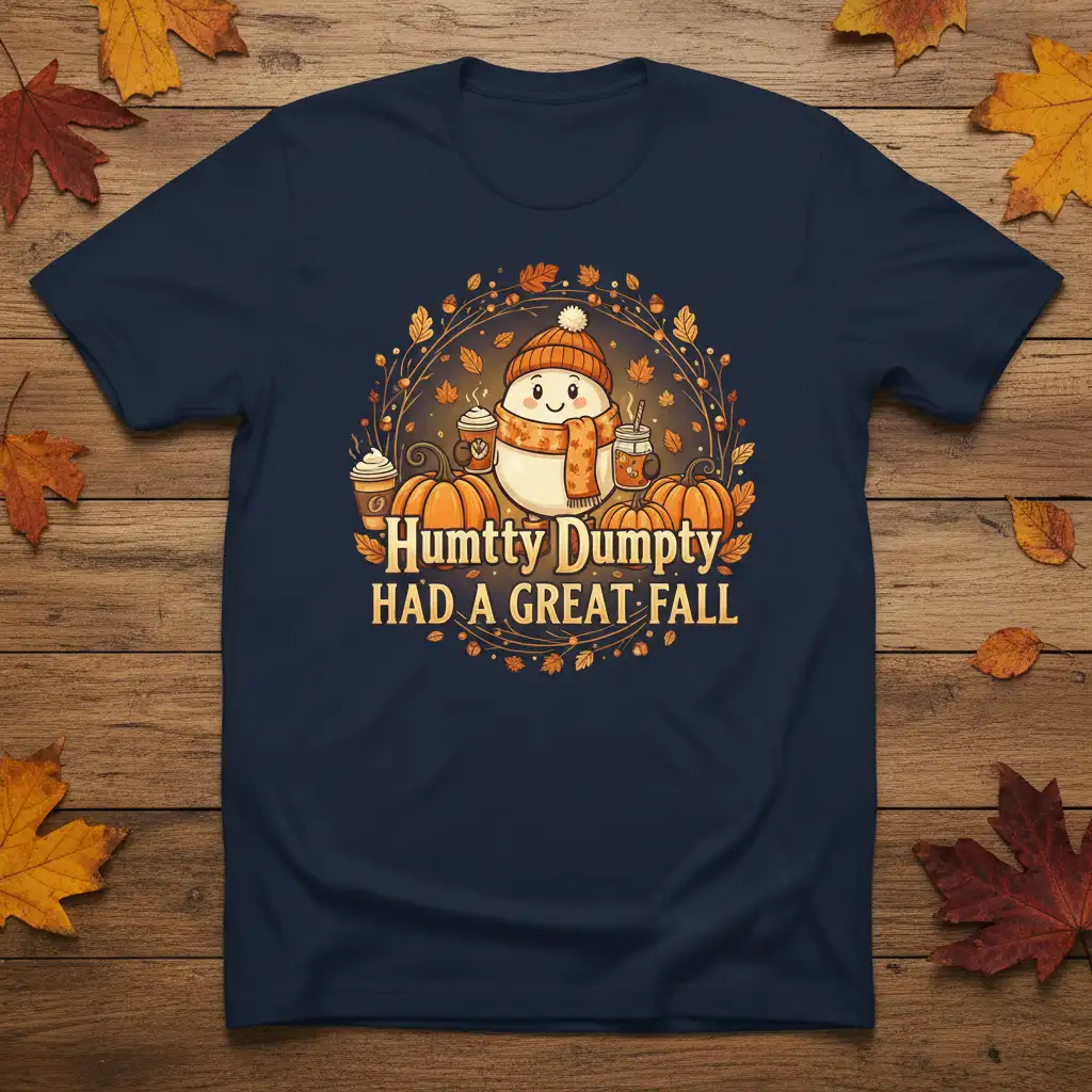 Humtty Dumpty HAD A GREAT FALL unique artwork printed on quality cotton blend creating a standout t-shirt