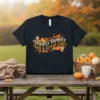 Hunnty Dumnty Had A Great Fall t-shirt with autumn leaves, pumpkins, and coffee cups graphic design