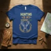 Hunting Is My Retirement Plan t-shirt with a detailed deer head graphic and crossed rifle accents