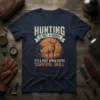 Hunting Is Not A Hobby It's A Post Apocalyptic Survival Skill text with hunter and deer graphic on navy t-shirt