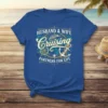 Husband & Wife Cruising Partners For Life text with anchor, ship wheel, and cruise ship graphic on a blue t-shirt
