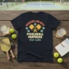 Husband and Wife Pickleball Partners For Life text with pickleball paddles and balls graphic on navy t-shirt