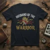 Husband of the Warrior t-shirt with sword through heart graphic and flames