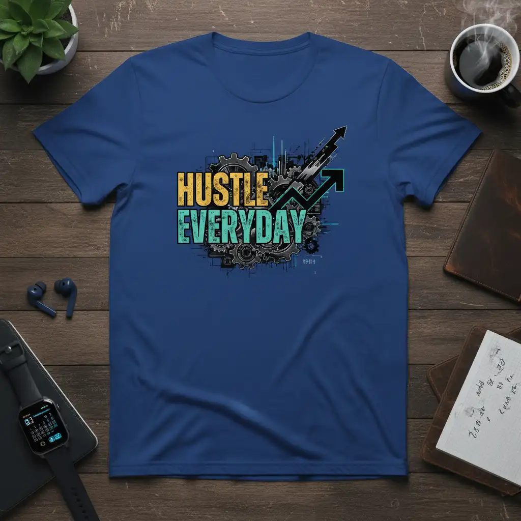 Hustle Everyday graphic t-shirt with motivational business and growth imagery
