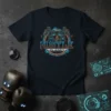 HUSTLE PLANET t-shirt with neon-style graphic of two figures in a circle, lightning bolts, and gears