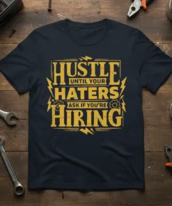 Hustle Until Your Haters Ask If You're Hiring motivational quote t-shirt design in yellow typography