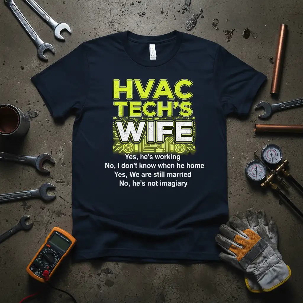 HVAC TECH'S WIFE Yes, quote printed with detailed print on breathable fabric t-shirt design