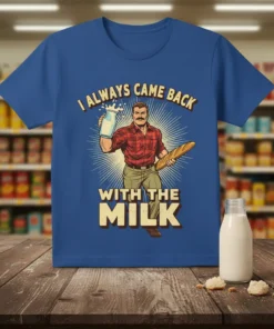 I Always Came Back With The Milk t-shirt with retro dad graphic holding milk and bread