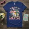 I Am 60 Years Old and Flocking Fabulous text with a tropical flamingo design on a navy blue t-shirt