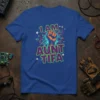 I Am Aunt Tifa text with a raised fist graphic on a blue t-shirt, featuring vibrant colors and stars