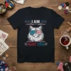 I Am Aunt TiFA text with a fluffy cat wearing American flag sunglasses, on a dark t-shirt