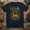 Black t-shirt with "I Am Catleesi Si" design in gold, featuring a geometric cat and Game of Thrones-inspired text about