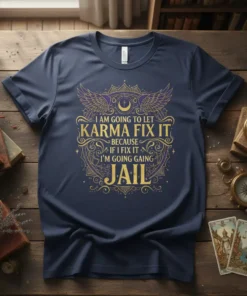 I AM GOING TO LET KARMA FIX IT BECAUSE IF I FIX IT I'M GOING GAING JAIL text on a