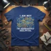 I AM NOT Bossy I'M AGGRESSIVELY HELPFUL quote on a blue t-shirt with gold gears and circuit board graphic