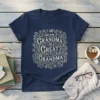 Text design "I Am Not Only A Grandma I Am A Great Grandma" in ornate font on a navy t-shirt