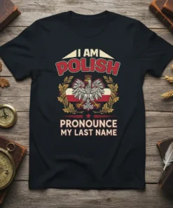 I AM POLISH PRONOUNCE MY LAST NAME t-shirt design with Polish flag and eagle emblem