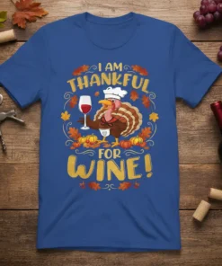 I AM THANKFUL FOR WINE! creative graphic design printed on comfortable cotton t-shirt