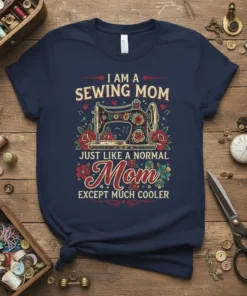 I Am A Sewing Mom Just Like A Normal Mom Except Much Cooler text with vintage sewing machine and floral