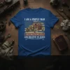 T-Shirt featuring the text "I Am A Simple Man I Like Hot Rods And Believe In Jesus" with a vintage