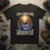 I Am A Simple Man I Like Motorcycles And Believe In Jesus quote on a black t-shirt with an eagle