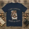 Squirrel wearing a crown holding an acorn with text "I Am A Special Kind Of Nut!" on a navy t-shirt