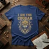 I Am The Cougar T-Shirt with a fierce wild cat graphic and bold text