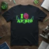 I APBIO t-shirt with neon green text, a red anatomical heart, and blue DNA helix graphics