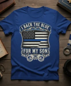 I Back The Blue For My Son t-shirt design with American flag and thin blue line graphic