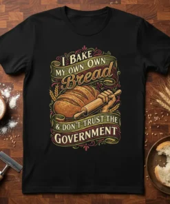 I Bake My Own Own Bread & Don't Trust The Government text with a graphic of a loaf of bread
