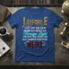 T-shirt with the detailed quote "I Before E Except When Your Foreign Neighbor Keith Receives Eight Foreign Eight Counterfeit Beige