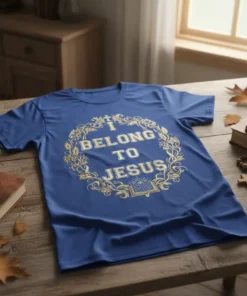 I Belong To Jesus Christian T-Shirt with gold laurel wreath design