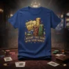 I Bought This Shirt With Your Money text on a poker-themed t-shirt with playing cards and poker chips