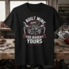 I Built Mine You Bought Yours t-shirt featuring a graphic of a car engine with pistons and text