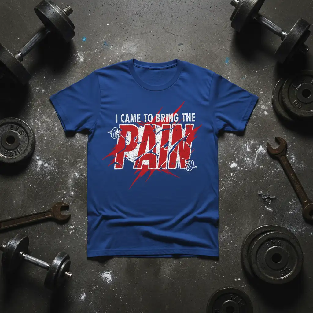 I Came to Bring the Pain workout t-shirt design with motivational gym quote and barbell graphics