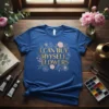T-shirt with "I Can Buy Myself Flowers" quote in gold lettering, surrounded by delicate pink and white floral illustrations