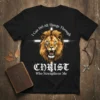 Christian t-shirt with "I Can Do All Things Through CHRIST Who Strengthens Me" quote and a powerful lion graphic
