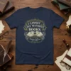 T-shirt with the quote "I Cannot Live Without Books" by Thomas Jefferson in vintage font, featuring an open book graphic