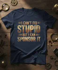 I Can't Fix Stupid But I Can Sponsor It quote t-shirt with steampunk-inspired typography