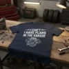 I Can't Have Plans In The Garage T-Shirt featuring a detailed engine graphic and bold white text for mechanics and