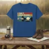 Retro graphic t-shirt with text "I Can't. I Have Plans. I'll Be At The Lake." featuring a sunset over water