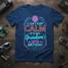 I Can't Keep Calm It's My Grandson's 18th Birthday text design with a lion graphic and neon borders on a