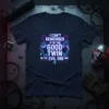 T-shirt design with text "I Can't Remember If I'm The Good Twin Or The Evil One" featuring split profiles of
