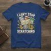 I Can't Stop Scratching t-shirt design featuring lottery tickets, stacks of coins, and a lucky coin graphic