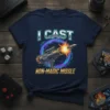 T-shirt featuring the text "I CAST NON-MAGIC MISSLE" above a graphic of a rocket launcher firing a missile, set against