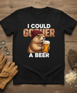 I Could Gocher A Beer t-shirt design with a gopher wearing a beanie holding a beer mug