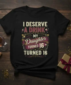 I DESERVE A DRINK MY Daughter TURNED 16 TURNED 16 text design with wine glasses and banner graphic on a