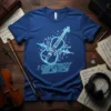 Blue t-shirt with neon outline design of a violin and sound waves, text reads "I Destroy Silence"
