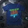 I Did Not Hit Her quote t-shirt in neon green, orange, and blue typography with a cracked glass graphic