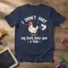 Chicken graphic with "I Didn't Fart My Butt Blew You A Kiss" text on a navy t-shirt